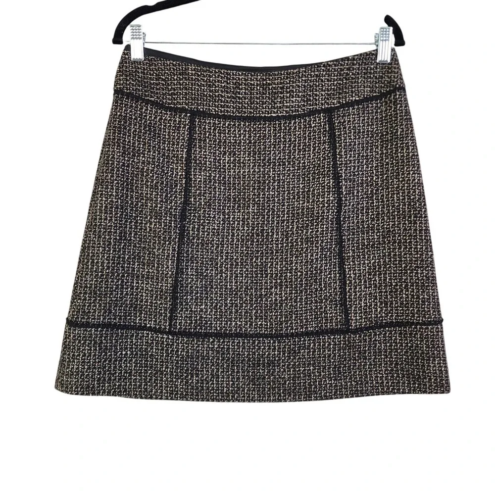 Halogen Womens Tweed Mini Skirt Size 6 Black‎ Tan Wool Blend Textured A-Line
